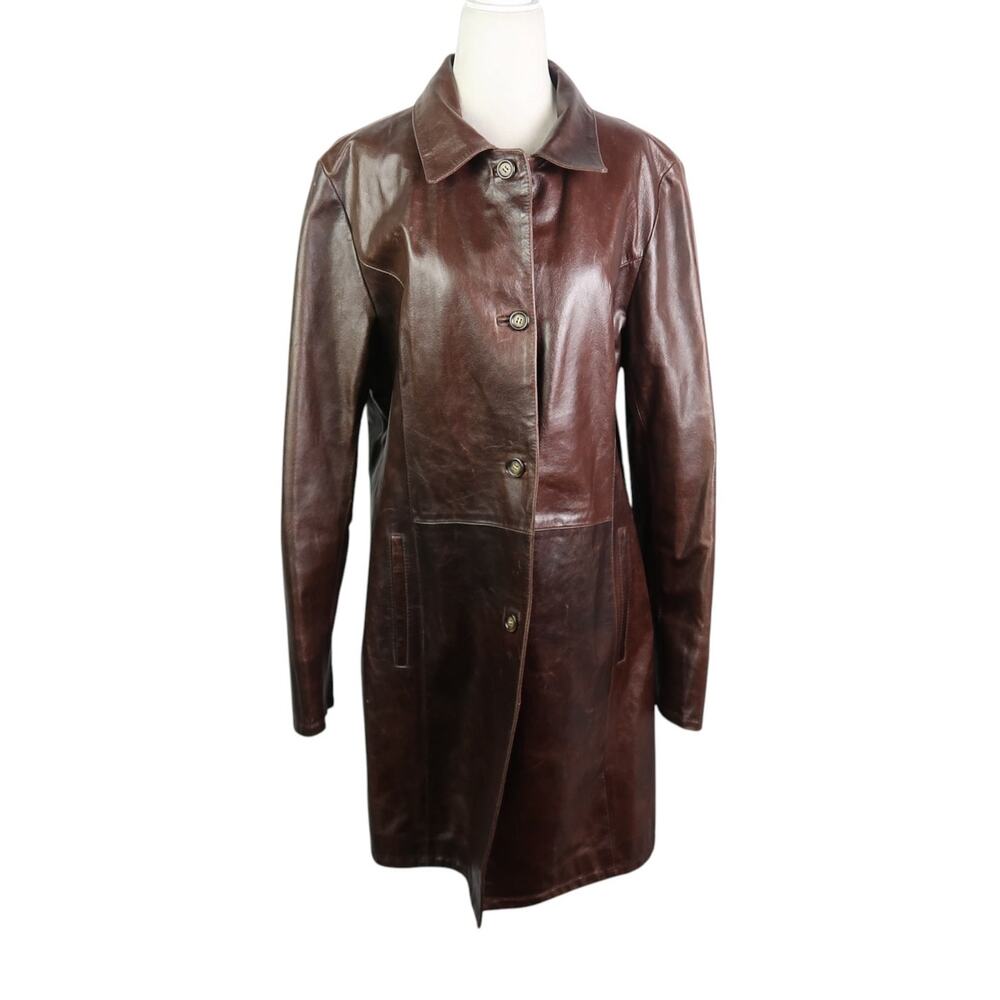 Vintage 70s Charme 2 Dark Brown Leather Mid Length Jacket Coat